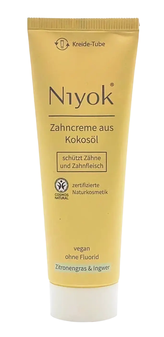 Niyok Zahncreme Zitronengras & Ingwer 75ml, natürliche Zahnpasta für frischen Atem und gesunde Zähne, im weißen Tubenbehälter