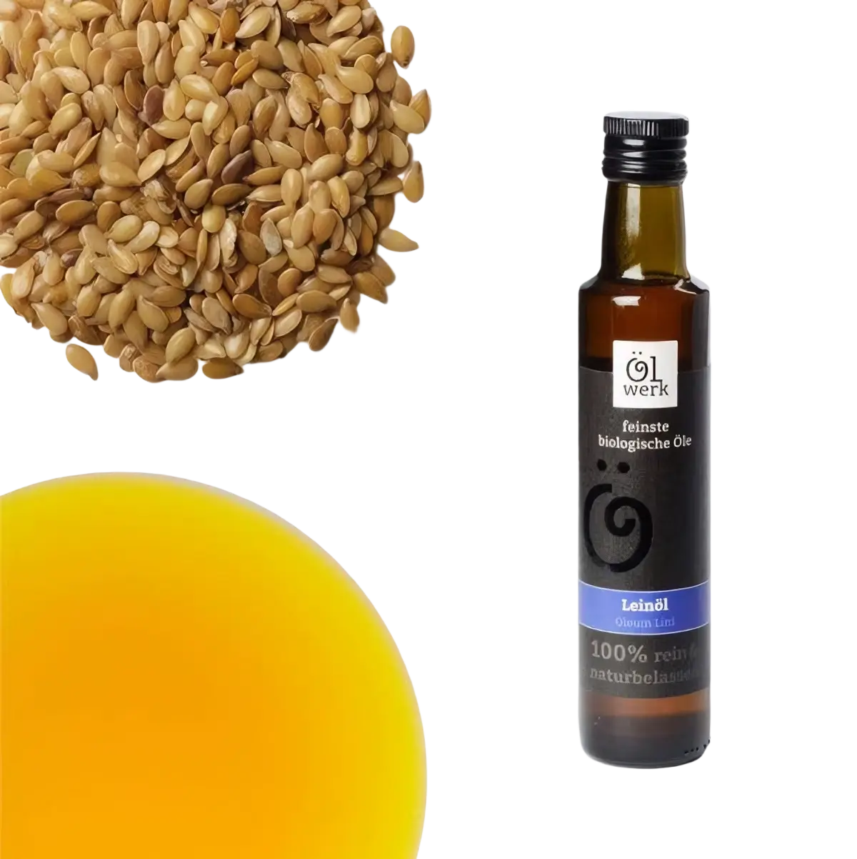 Bio Leinöl von Ölwerk in Glasflasche, kaltgepresstes Öl, ideal für Kochen und Gesundheit, natürliche Öle & Fette