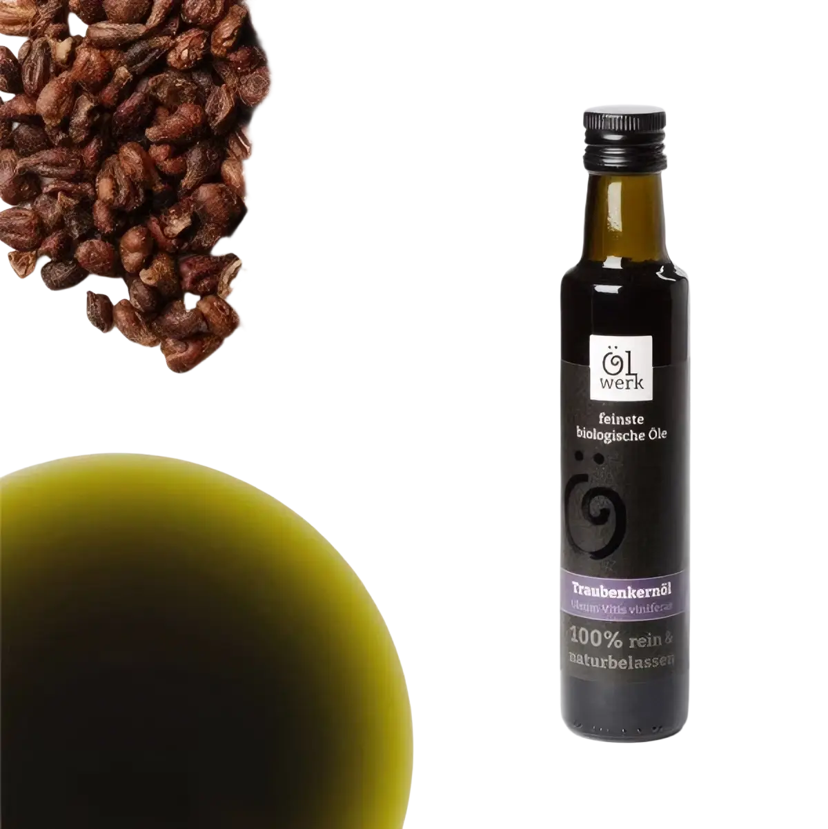 Bio Traubenkernöl von Ölwerk in dunkler Glasflasche, hochwertiges Öl und Fett für gesunde Ernährung, 100 ml.