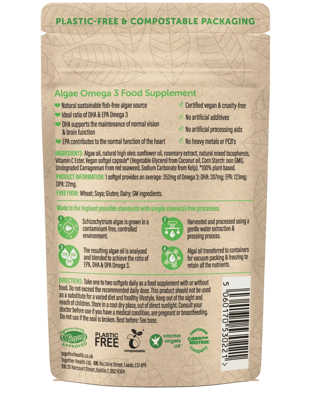 Vegane Omega-3-Fettsäuren in Weichkapseln von Together Health, fördert Gehirn und Herz-Kreislauf-Gesundheit, 30 Stück