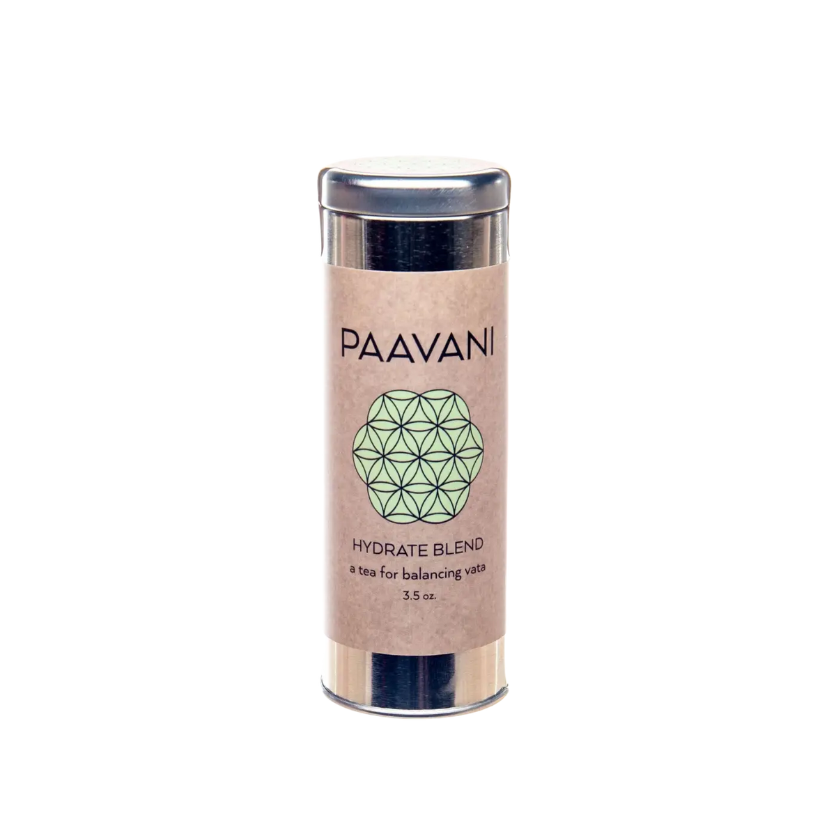 PAAVANI Ayurveda Hydrate-Mischung, ayurvedischer Tee zur Unterstützung der Vata-Balance, in einer Teekanne und Tassen.