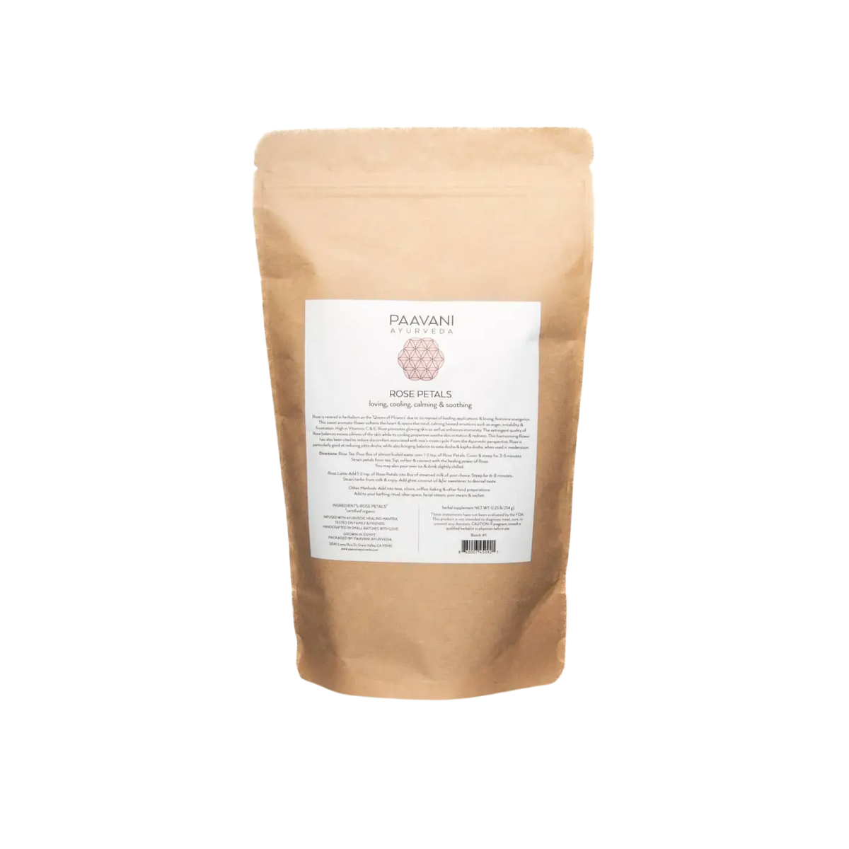 PAAVANI Ayurveda Bio-Rosenblüten-Tee mit ayurvedischen Kräutern für Herzöffnung, entspannende und blumige Teemischung.