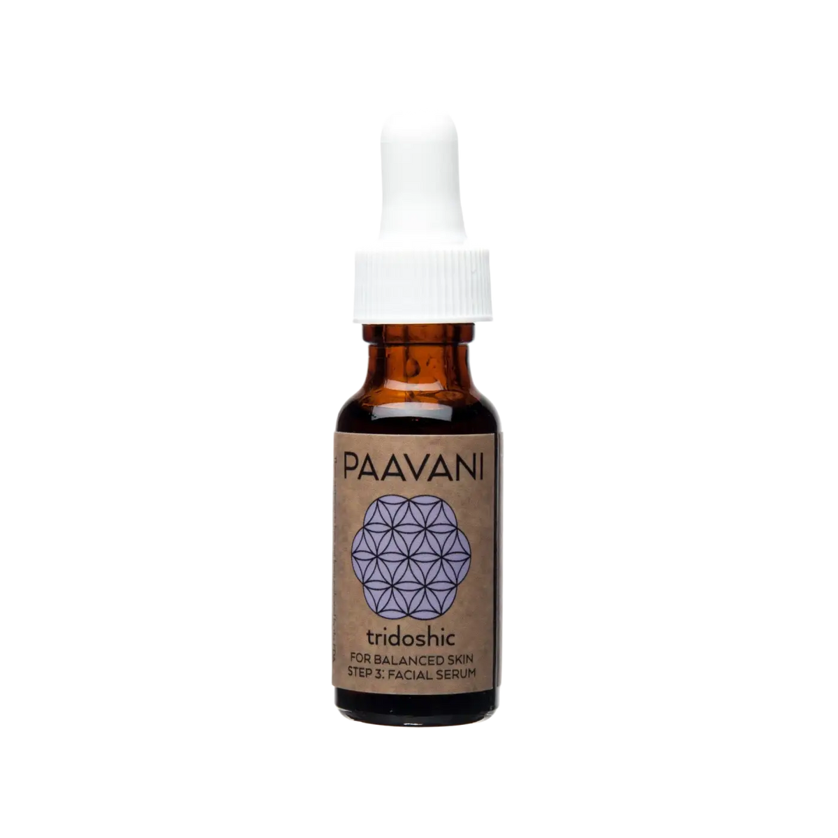 PAAVANI Ayurveda Tridosha Serum, ayurvedisches Gesichtsöl für ausgeglichene Haut, flüssige Textur, in dunkler Flasche