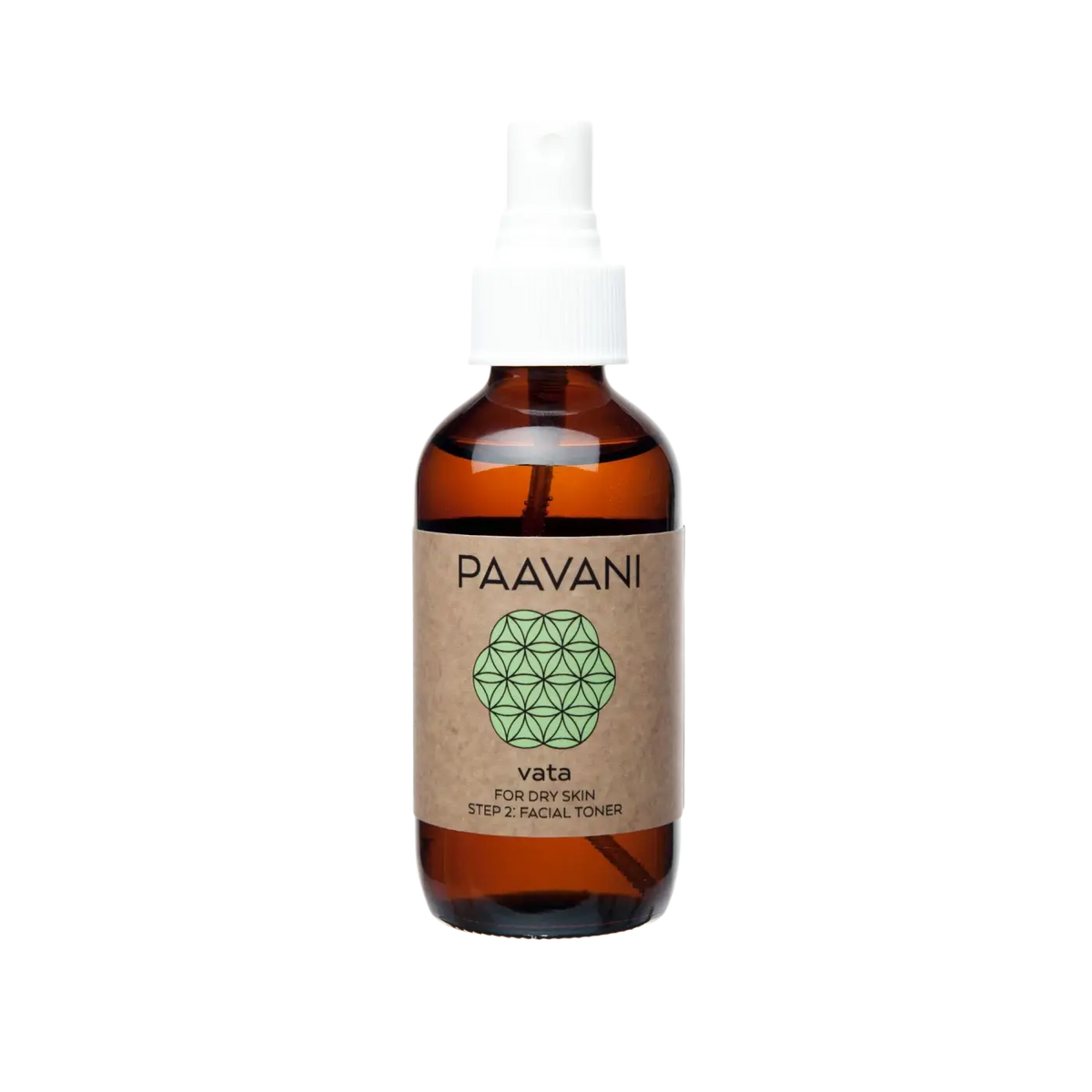 PAAVANI Ayurveda Vata Toner, ayurvedischer Gesichtsspray für trockene, empfindliche Haut, in Sprayflasche auf weißem Hintergrund