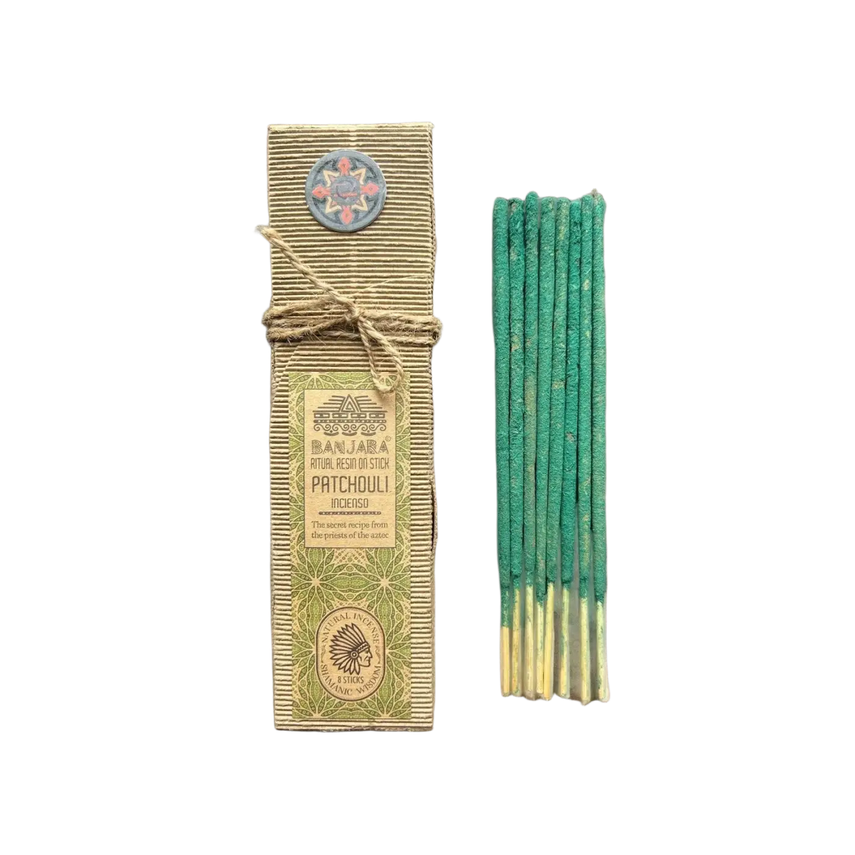 Patchouli Räucherstäbchen von Banjara Incienso, grüne Patchouli-Duftsticks für eine angenehme Atmosphäre.