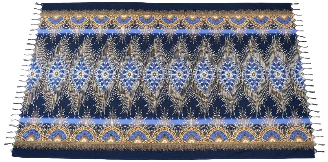 Dunkelblaues Pfauenfeder-Lunghi Hamamtuch, 190x115cm, aus hochwertigem Baumwollstoff, von Tropechopf.