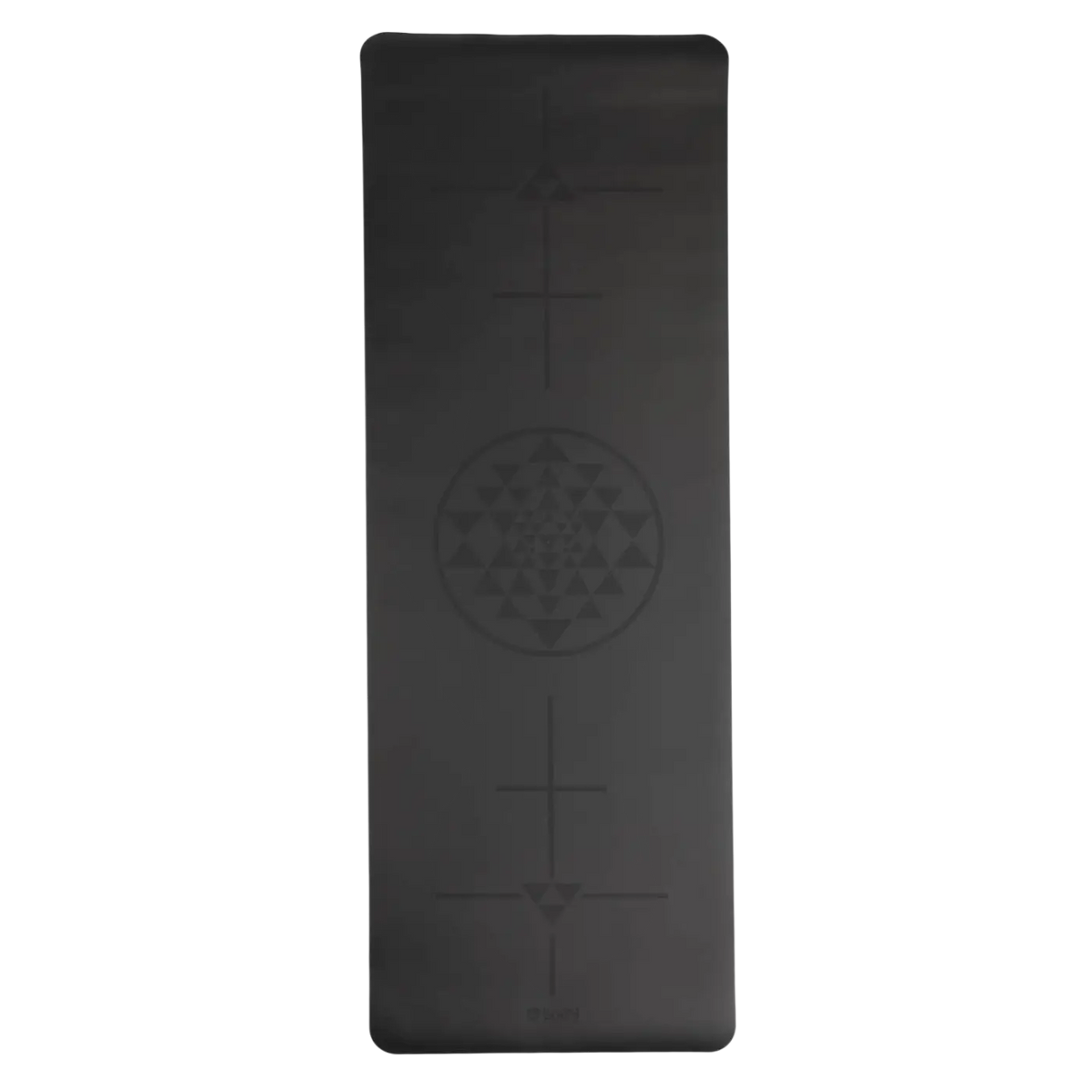 Schwarze PHOENIX Yogamatte von Bodynova mit Yantra für präzise Ausrichtung und innere Zentrierung während der Yoga-Praxis