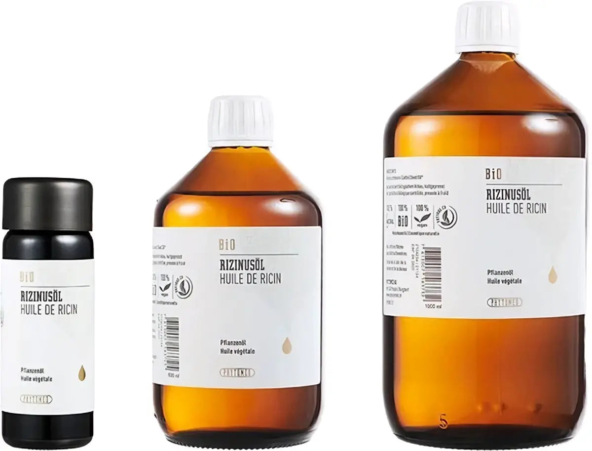 Kaltgepresstes Bio-Rizinusöl von Phytomed, Flasche mit Körperpflegeöl für die Haut, naturbelassenes Rizinusöl.