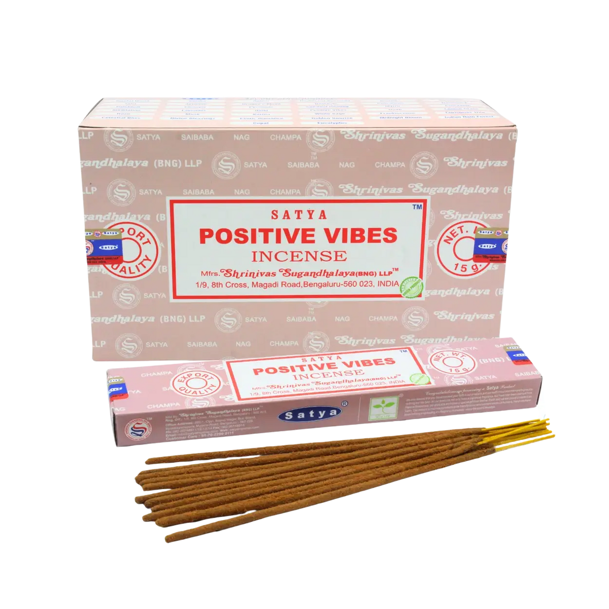 Handgerollte Satya Räucherstäbchen in rosa Verpackung von Green Tree, positive Vibes Duft für entspannte Atmosphäre