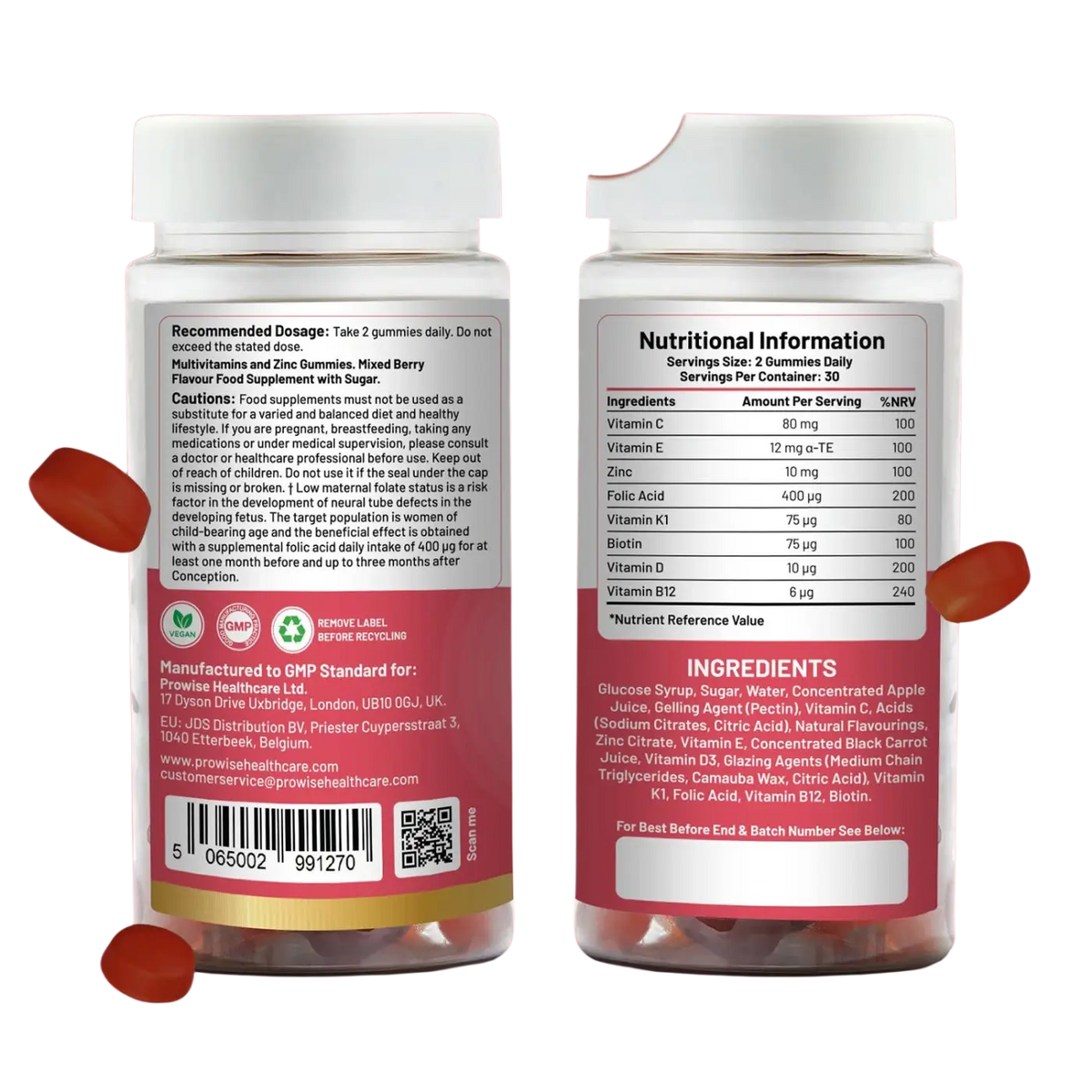 Vegane Schwangerschafts-Gummibärchen mit Folsäure, Vitamin D, B12 und Zink, Pränatale Pflege Gummies von Prowise Healthcare