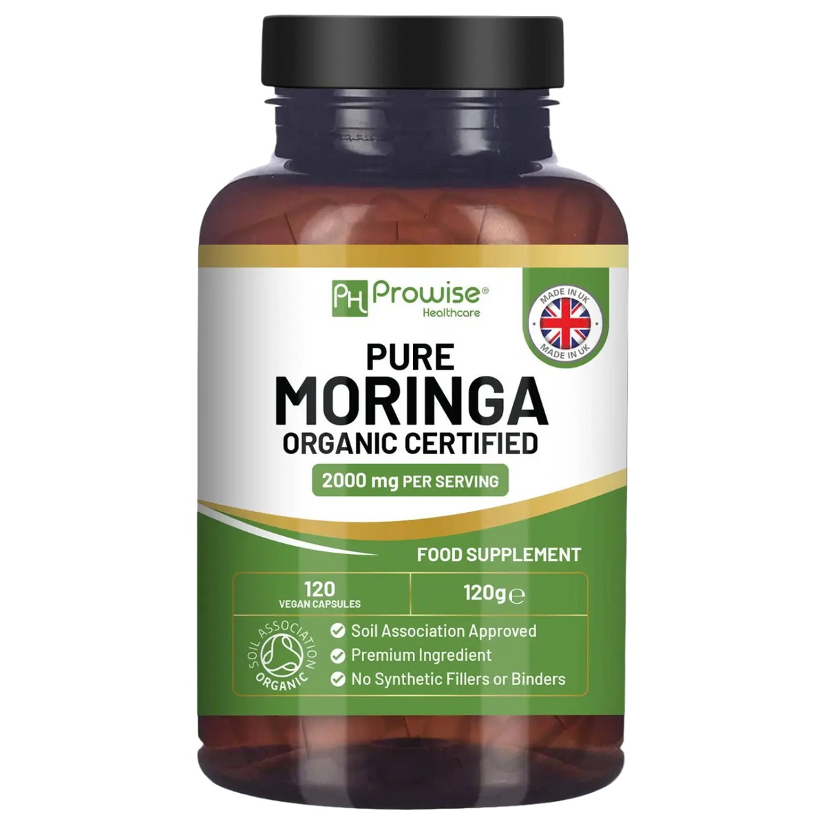 Prowise Healthcare Bio Moringa Kapseln 2000 mg, vegane Nahrungsergänzung aus Moringablättern, 120 Kapseln.