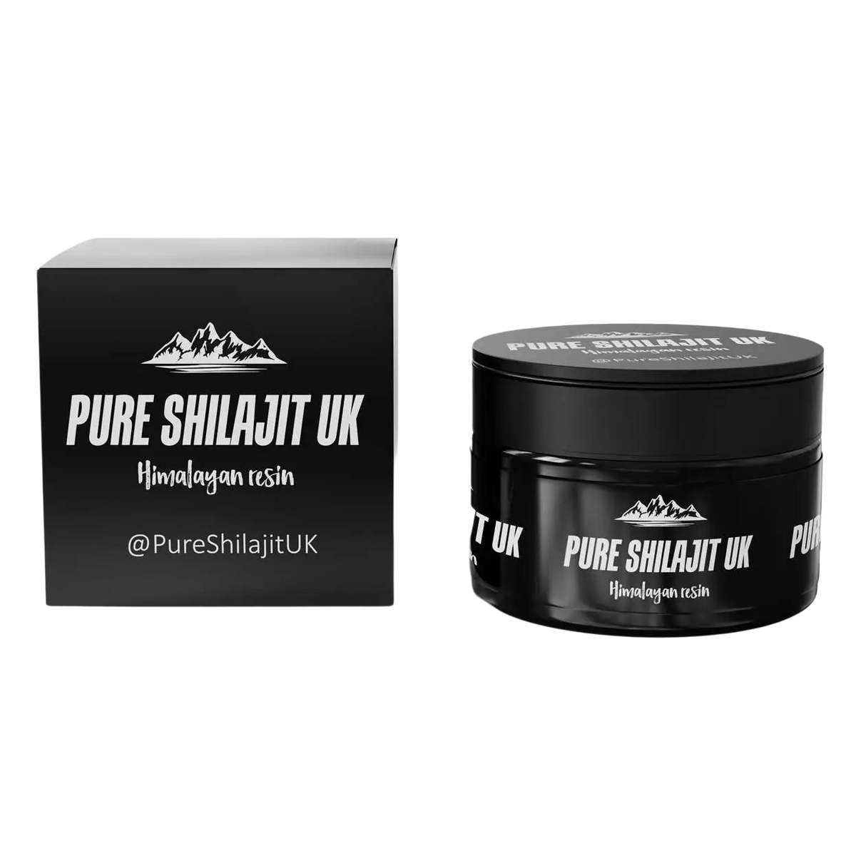 Schwarzes, zylindrisches Behältnis mit Pure Shilajit UK Harz, 30 g Nahrungsergänzung für natürliche Vitalität