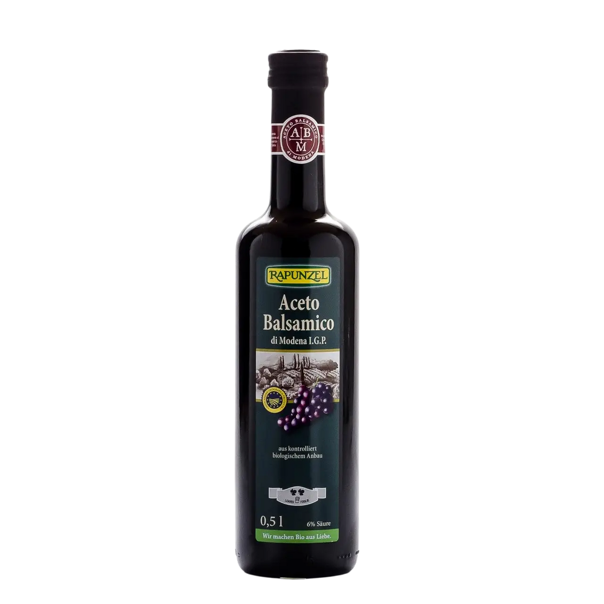 Rapunzel Bio Balsamico-Essig aus Modena in Glasflasche, typisch dunkle Farbe und elegantes Design, ideal für Salate und Marinaden