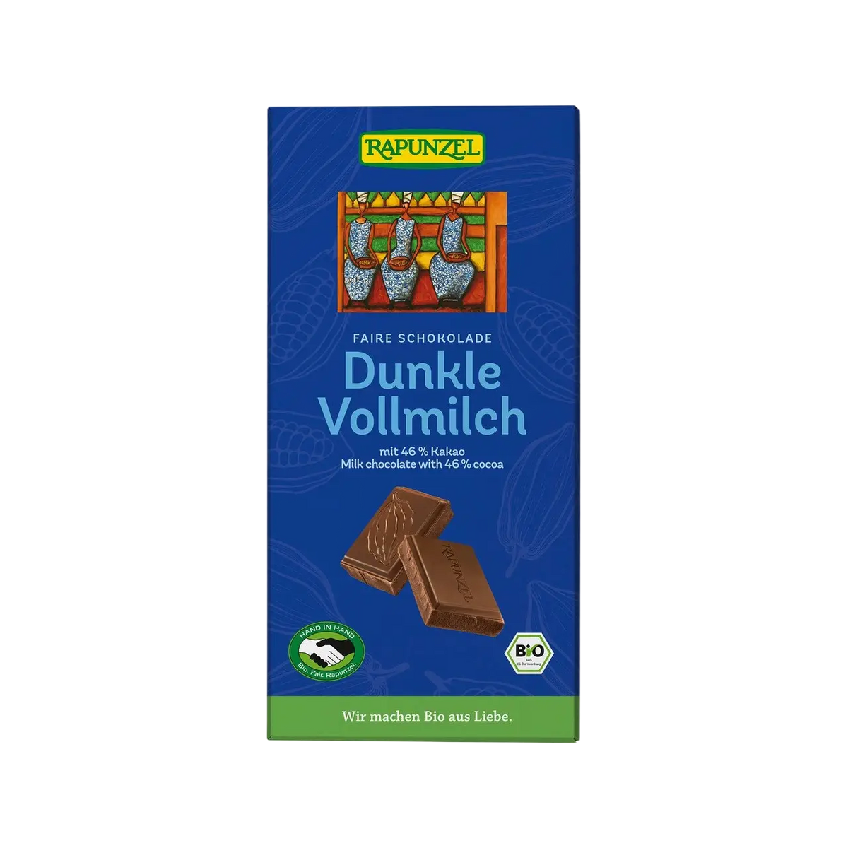 Rapunzel dunkle Vollmilch Schokolade, Bio und Fairer Handel, zeigt Tafeln der Süßigkeiten & Snacks Marke Rapunzel