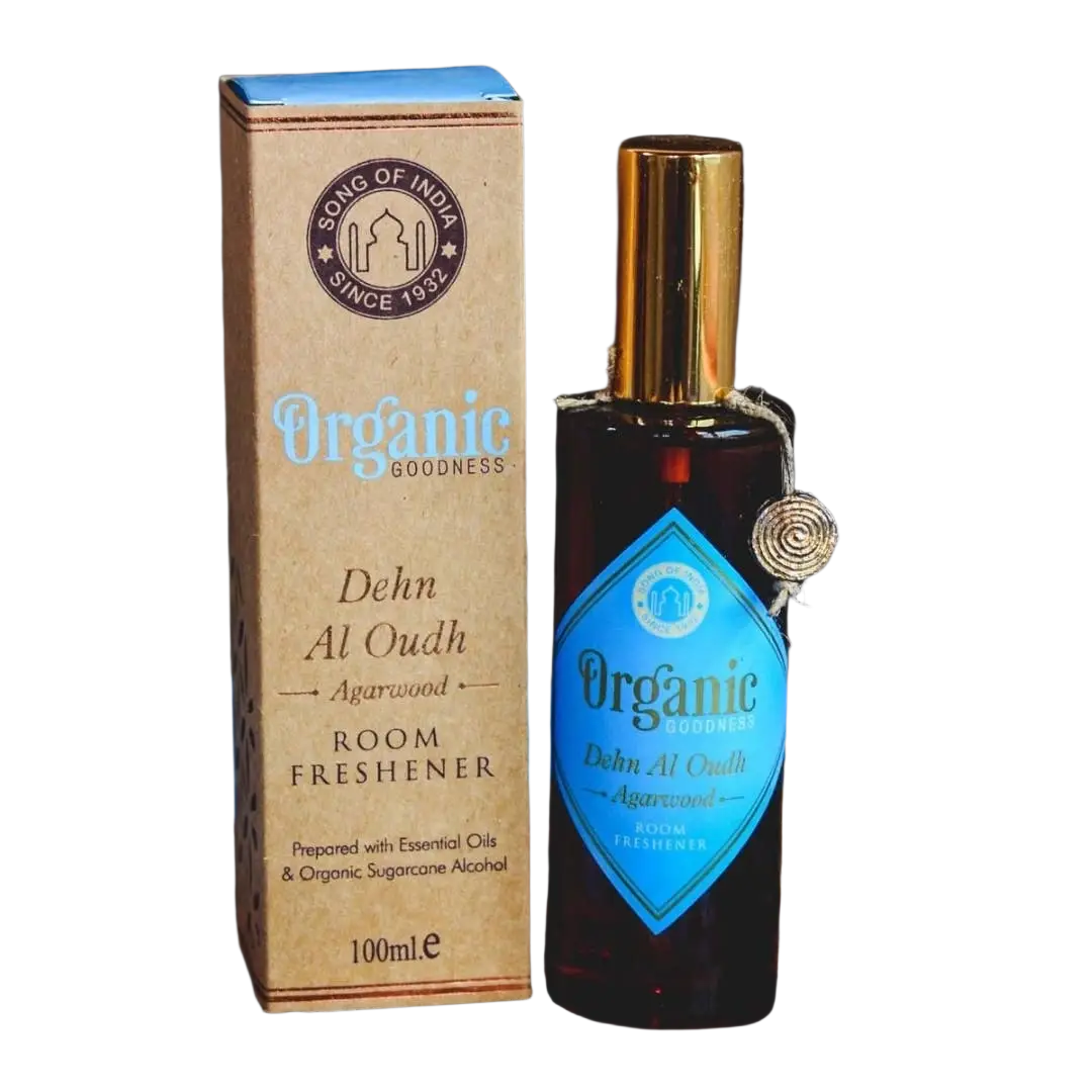Dehn Al Oudh Raumspray von Ayurveda Specialist B.V. in eleganter Glasflasche mit goldener Beschichtung, 100 ml.