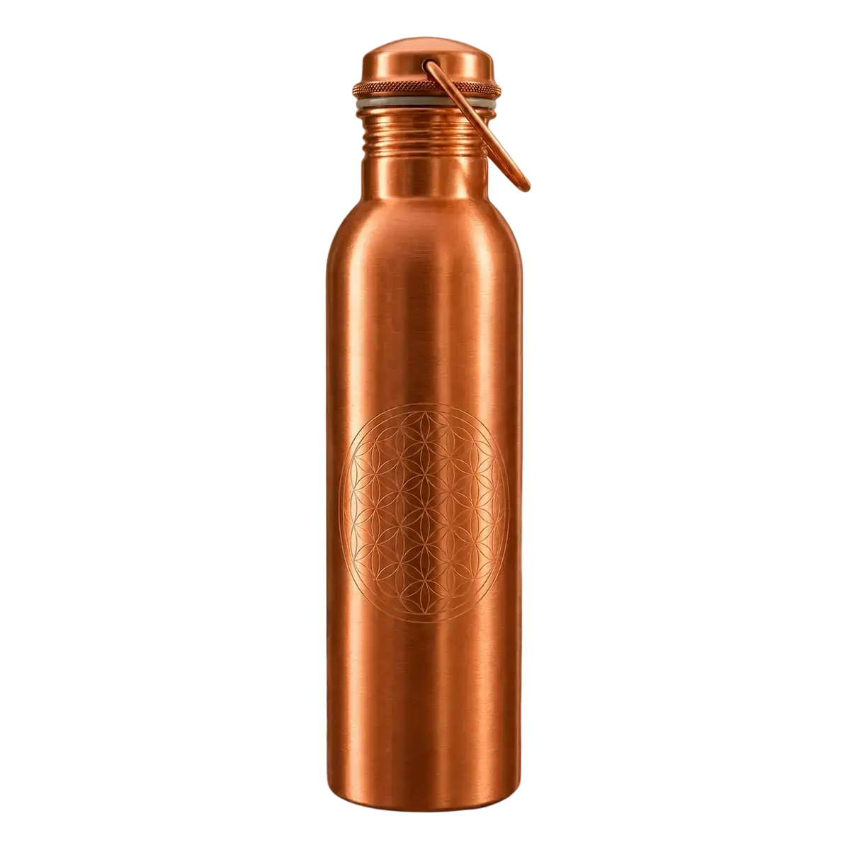 Reine Kupfer-Wasserflasche „Blume des Lebens“ mit Griff, handgefertigte Kupferflasche von Ayurveda Specialist B.V.