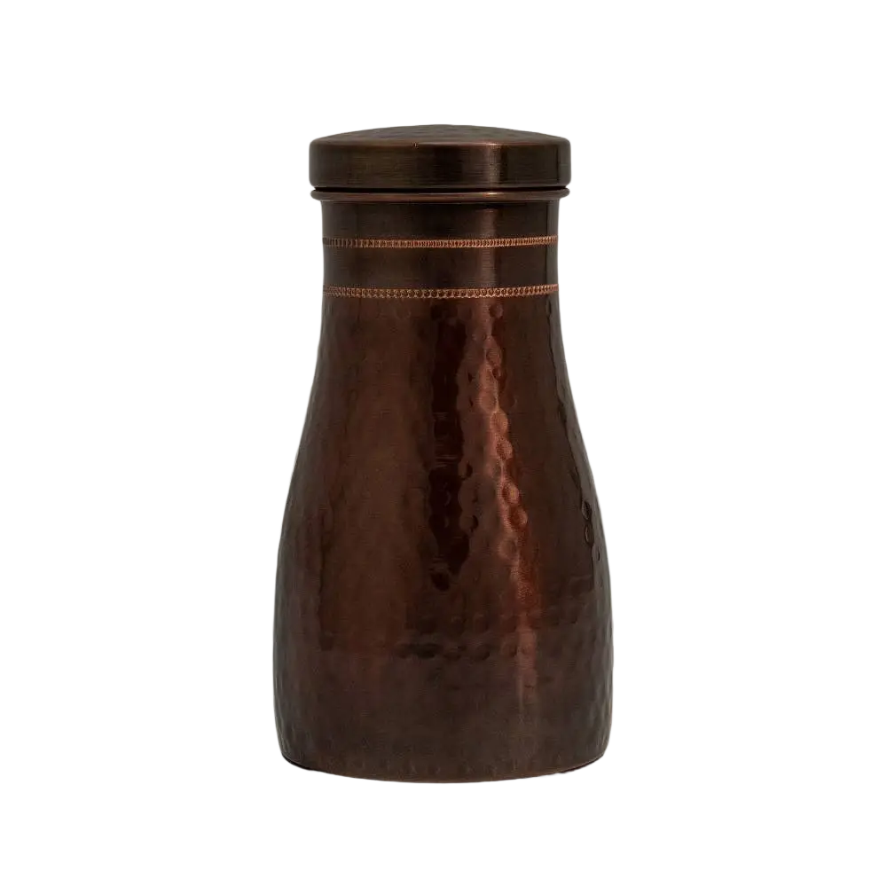Reine kupferne Kupferkaraffe mit gehämmerter Oberfläche, antikem Design, 950 ml, dunkel kupferfarben, von Ayurveda Specialist B.V.