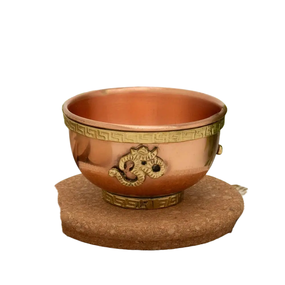 Kupferne tibetische Räucherschale mit Ohm-Design, ideal als Räucherstäbchenhalter, von Ayurveda Specialist B.V.