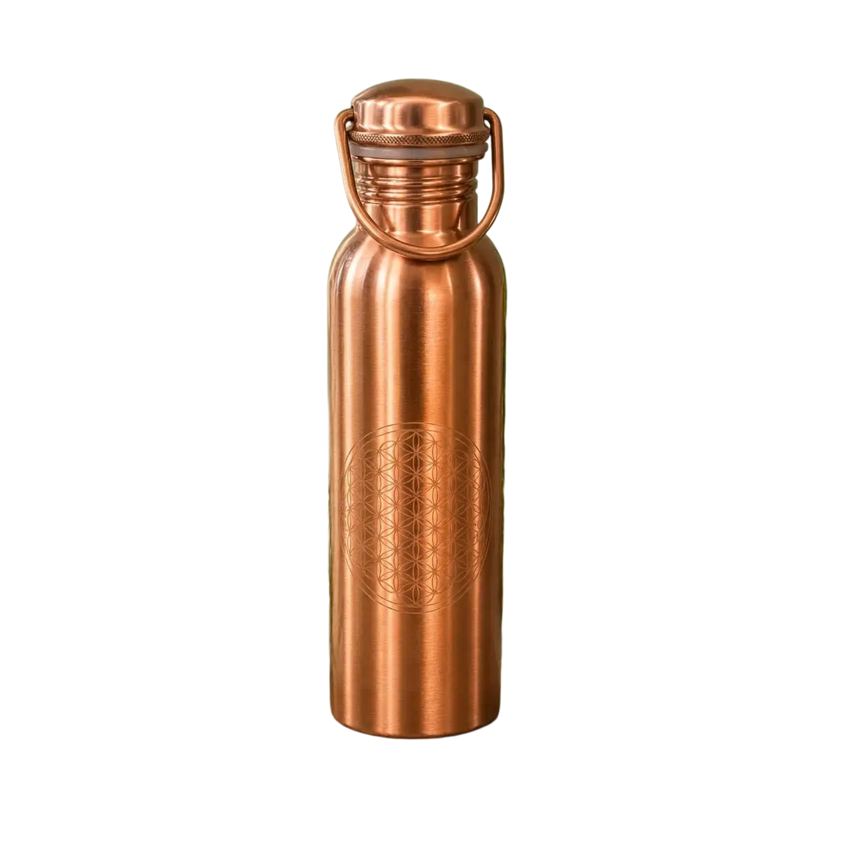 Reine kupferne Wasserflasche „Flower of Life“ mit mattem, gebürstetem Finish, 750ml, von Ayurveda Specialist B.V.
