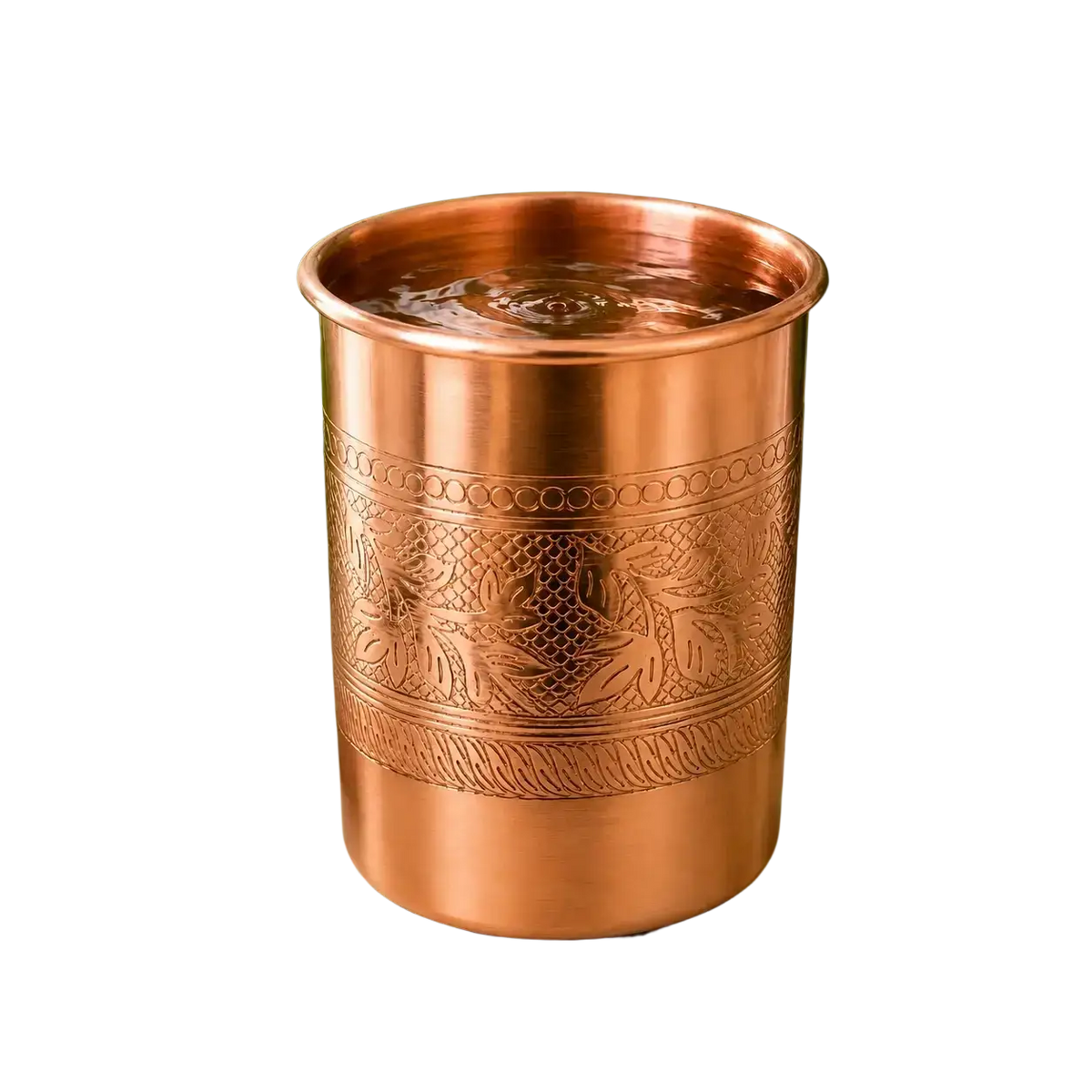 Reiner Kupferbecher mit Blumenmuster, 300 ml, von Ayurveda Specialist B.V., kunstvoll gestaltet, für Getränke und Dekor.