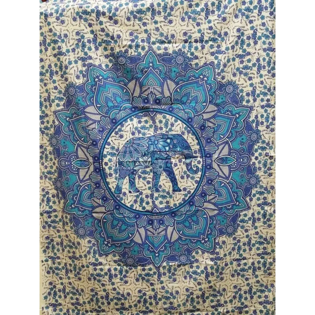 Yak & Yeti Ritualtuch mit Lotus Mandala und Elefantenmuster, Wandteppich oder Bettüberwurf, 213 x 137 cm