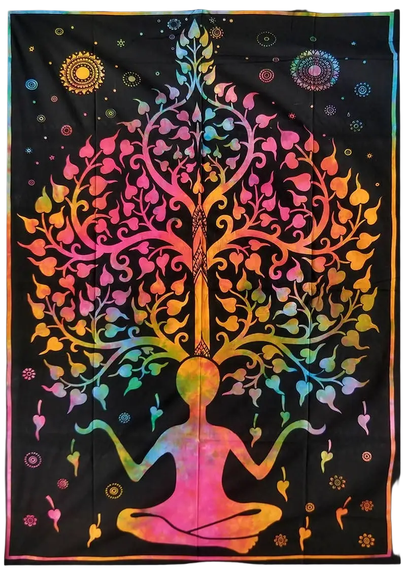 Yak & Yeti Ritualtuch Wandteppich für Meditation mit Baum des Lebens, 213 x 137 cm, bunte, detailreiche Wanddekoration