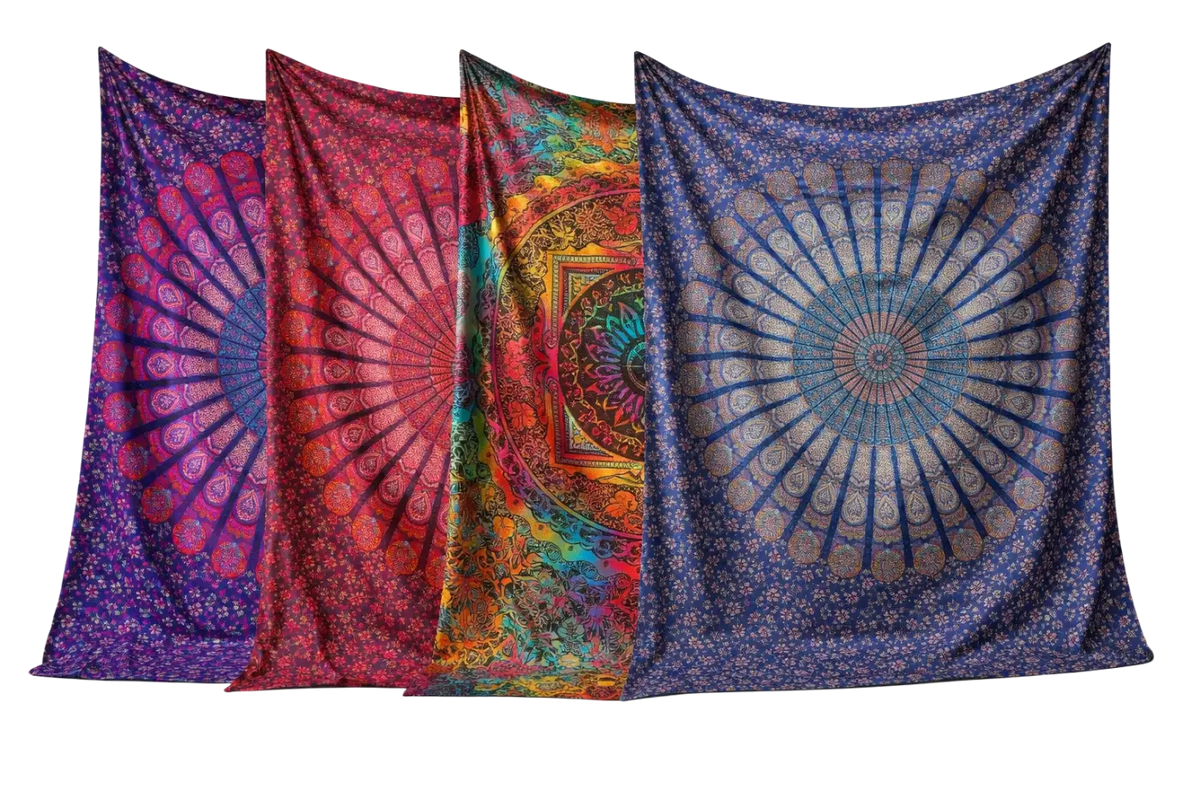 Buntes Ritualtuch mit Mandala-Muster, 200x220cm, handgefertigt von Sundara Handicrafts, lebendige Kunst und kunstvolles Design