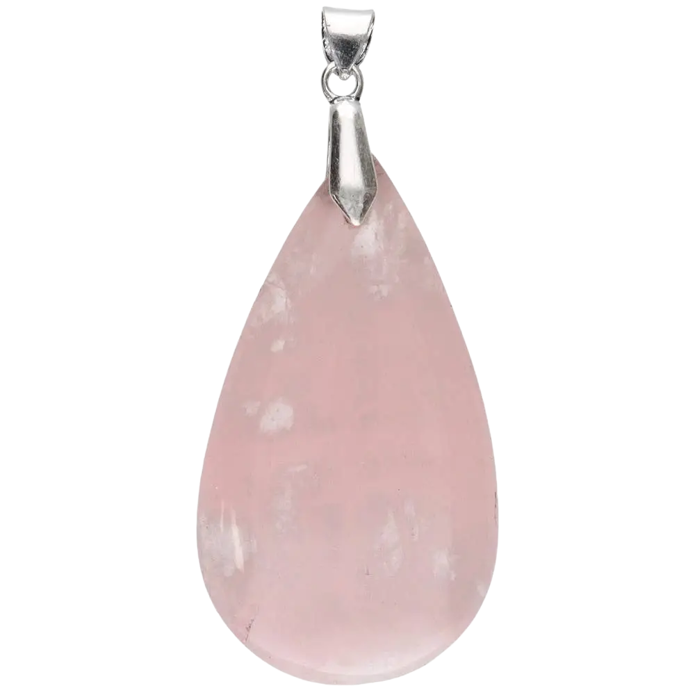 Rosenquarz Cabochon Anhänger von Vives de la Cortada S.L. Schmuck, detaillierte Ansicht des rosafarbenen Edelstein-Anhängers.