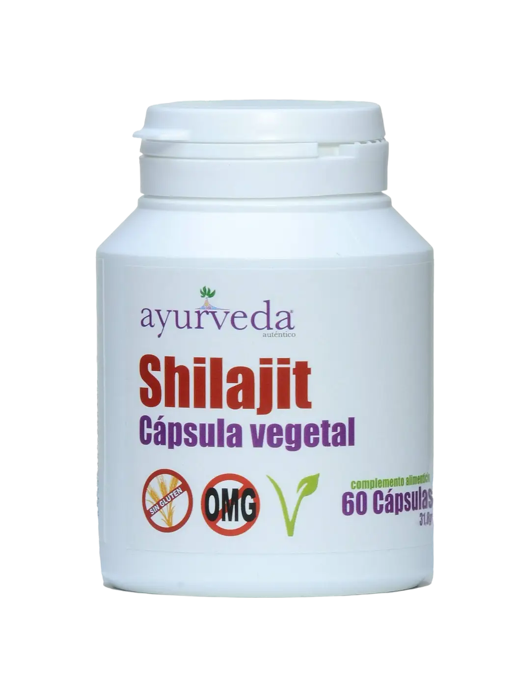 Weiße plastikflasche mit ayurveda Shilajit 60 kapseln in vegetable capsule form vom mana shop ayurveda auténtico