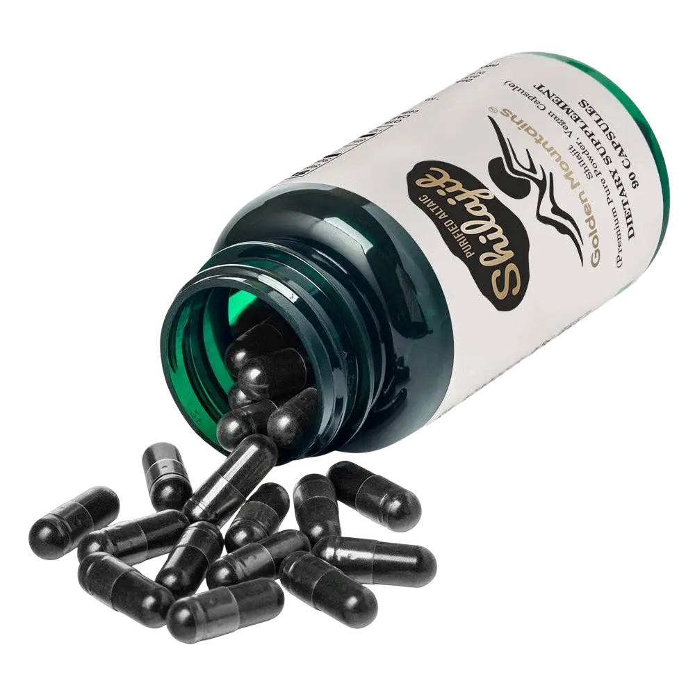 SiberianGreen Golden Mountains Shilajit Nahrungsergänzung in 90 veganen Kapseln, 500 mg Altai Mumijo aus den Bergen.