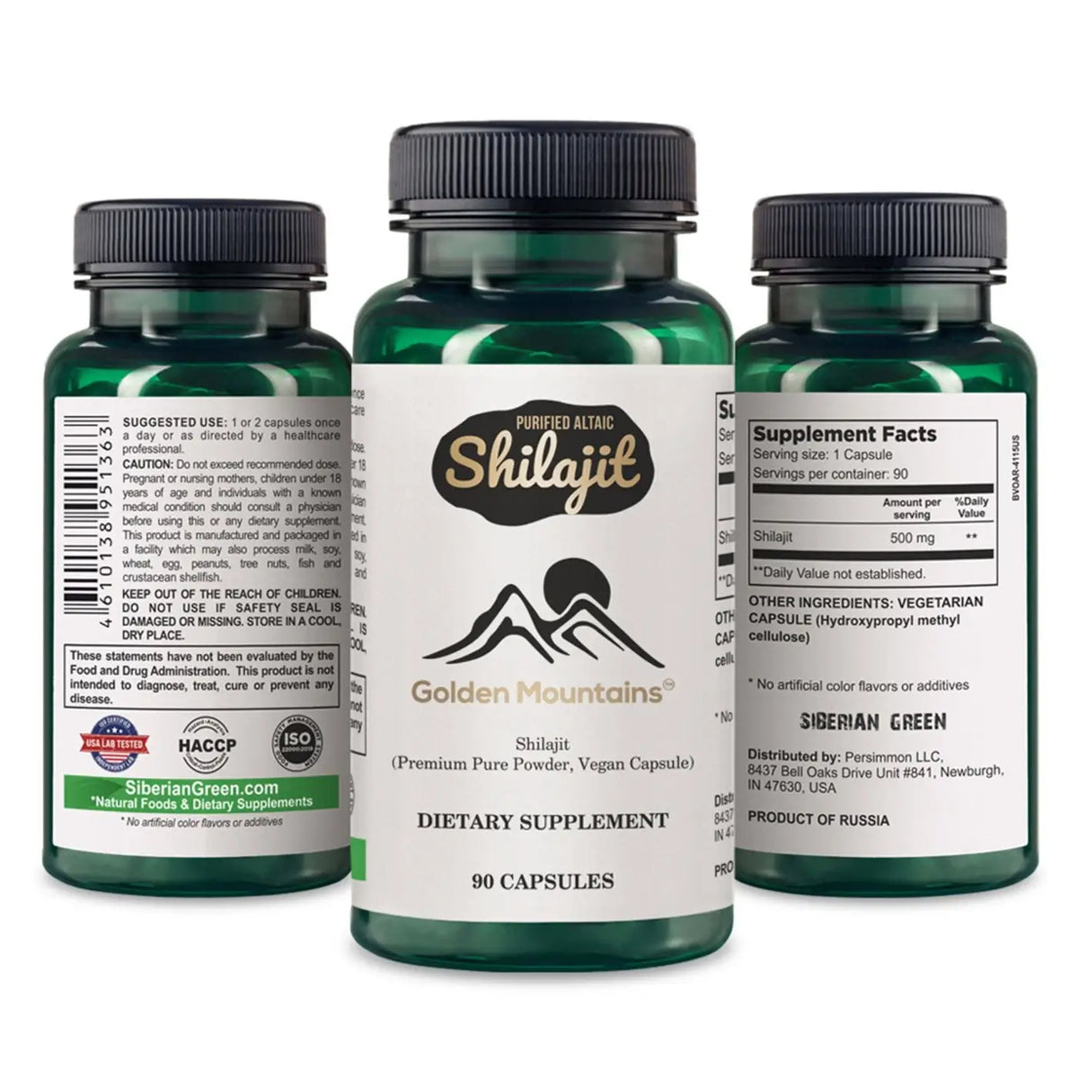 SiberianGreen Golden Mountains Shilajit Nahrungsergänzung in 90 veganen Kapseln, hoher Reinheitsgrad und Altai Mumijo Qualität