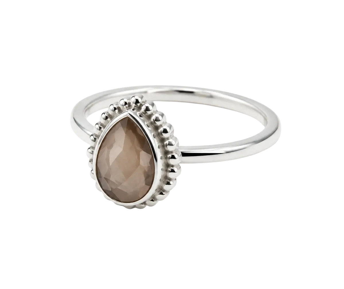Silber Fingerring mit Mondstein und Perlenband-Design aus 925 Sterlingsilber, Größe 54, von Shanti Enterprise