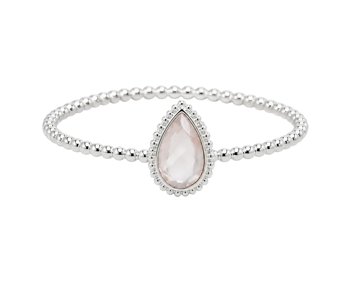 Silber Fingerring mit Rosenquarz, 11 mm, Größe 51, aus 925 Sterlingsilber mit feinem Perlenband-Design, Schmuck von Shanti Enterprise.