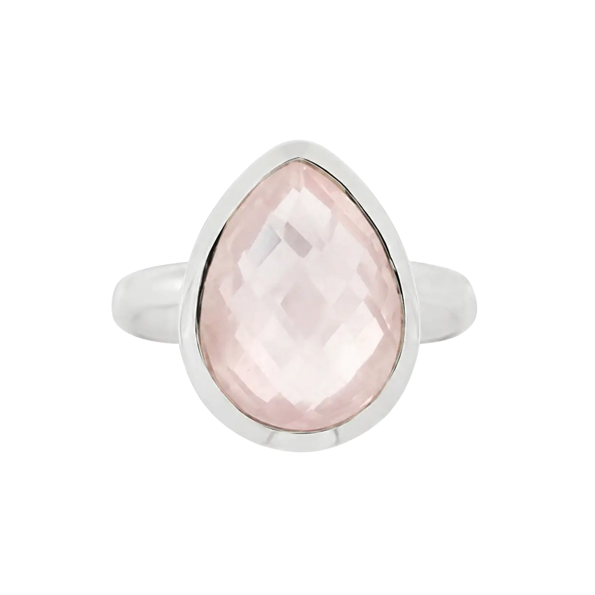 Facettierten Silberring Tropfen aus 925 Sterling Silber mit Rosenquarz, elegantes Schmuckstück für Damen.