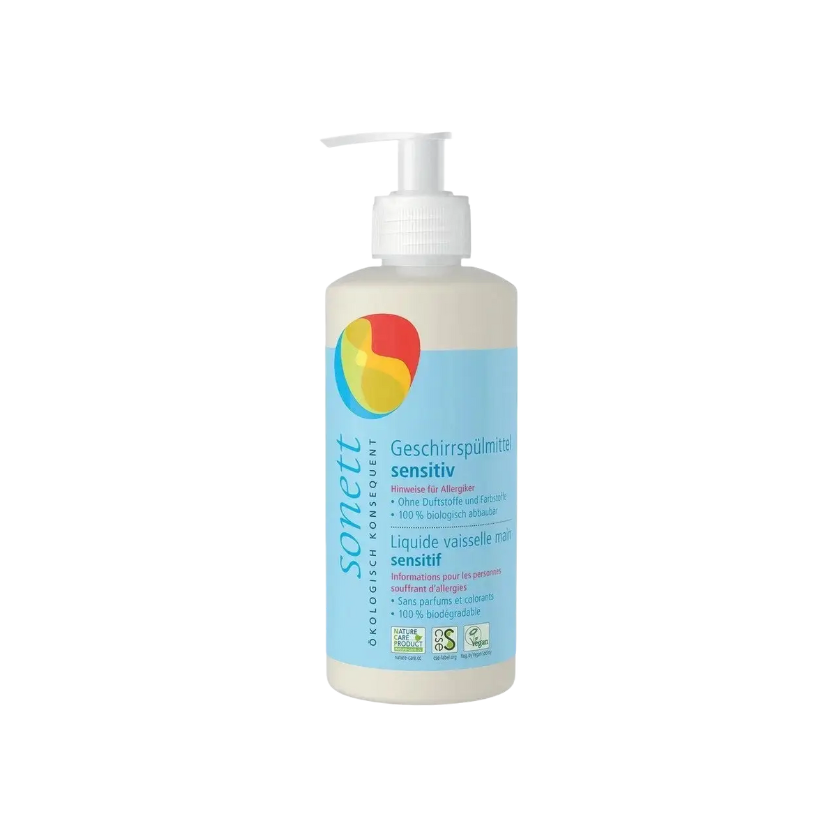 Sonett Sensitiv Geschirrspülmittel in Pumpspender, duftfrei, für handspülen, 300 ml, umweltfreundliches Reinigungsmittel