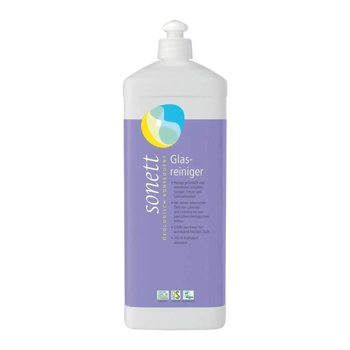 Sonett Glasreiniger Nachfüllflasche, 1 Liter, natürlicher Reinigungsmittel für streifenfreien Glanz auf Glasflächen