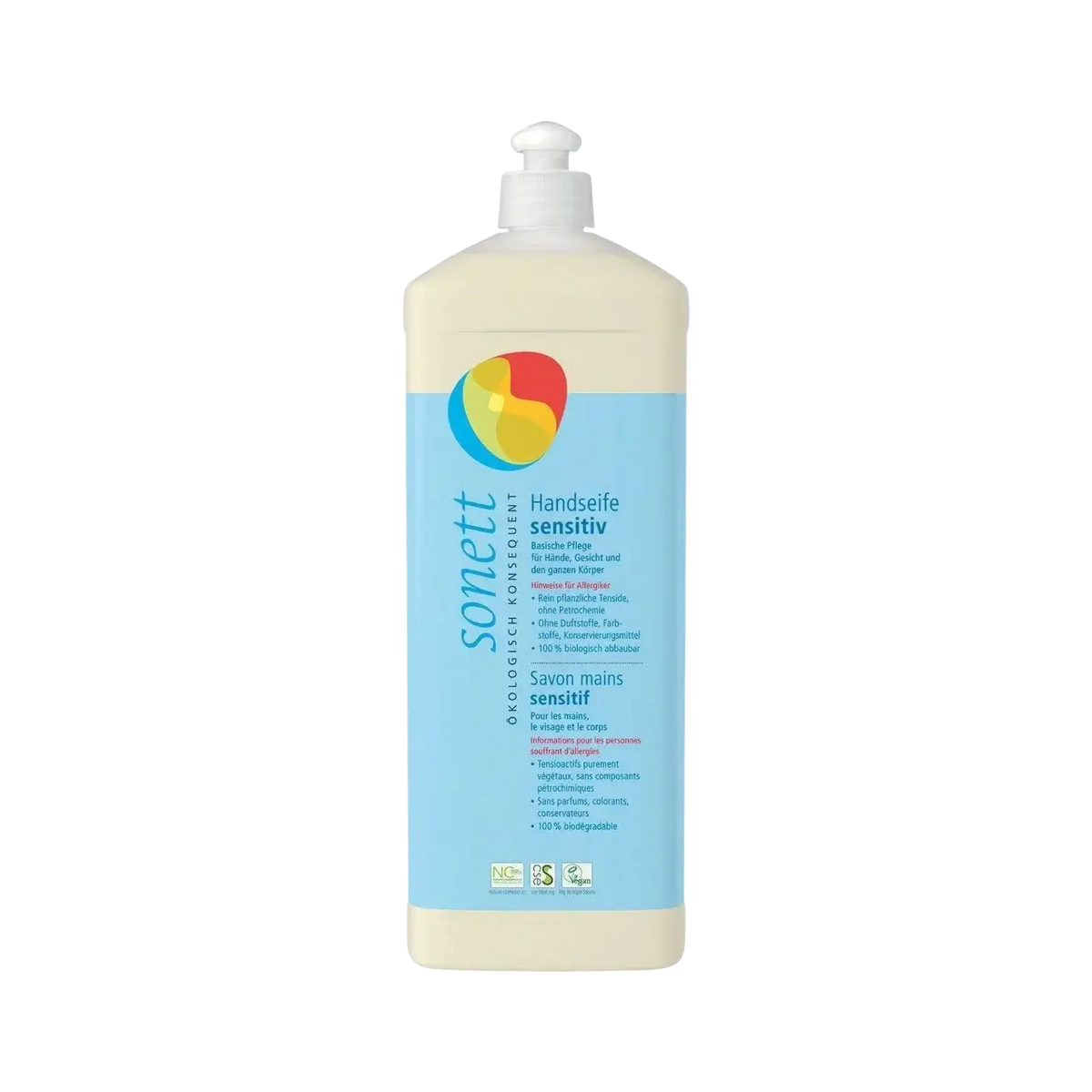 Sonett Handseife Sensitiv in 1L Nachfüllflasche, natürliche Seife für empfindliche Haut, flüssige Seife für die Hände