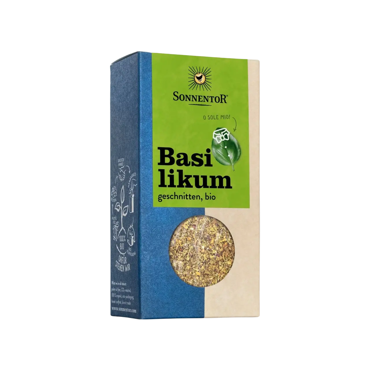 Sonnentor Bio-Basilikum, geschnitten, in blauer Verpackung, frische Kräuter für die Küche, EU-weit biologisches Gewürz