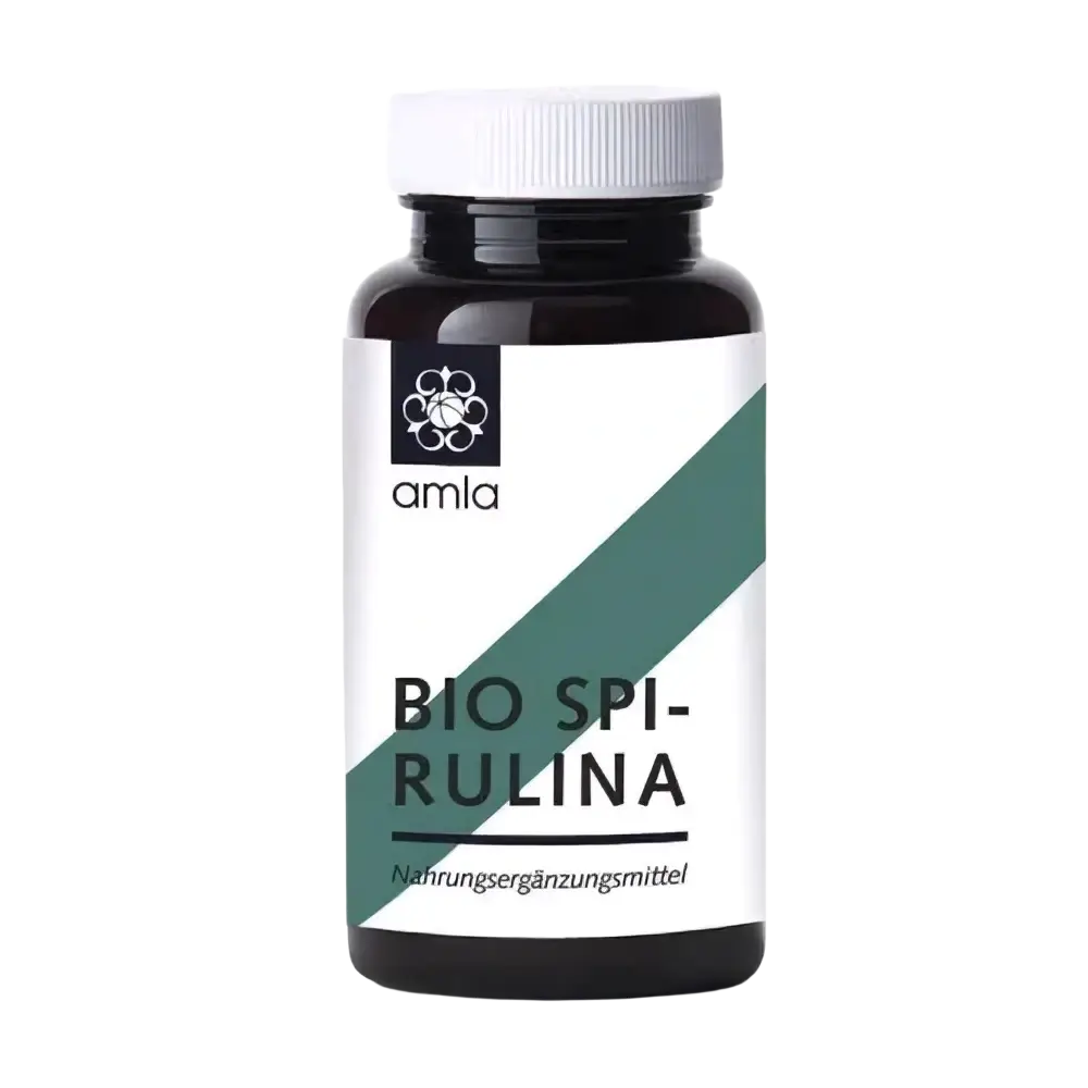 Bio Spirulina in eleganter schwarzer Flasche, 80g, von Veda, Einzelkräuter, hochwertige grüne Algen für Nahrungsergänzung