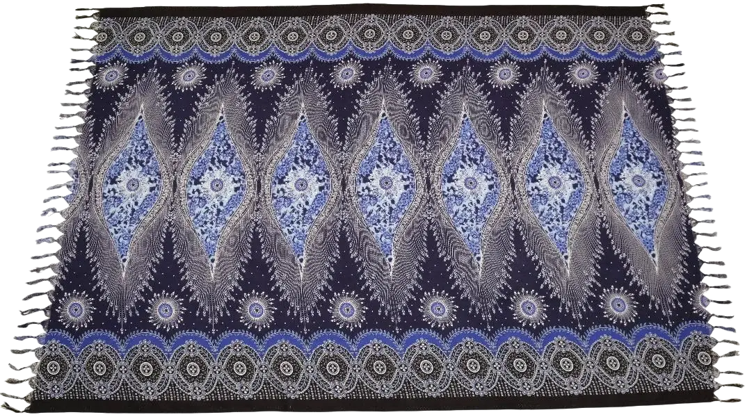 Dunkelblauer lunghi sarong tr-86 sternenzauber schwarz mit geometrischen und floralen mustern 160x115cm