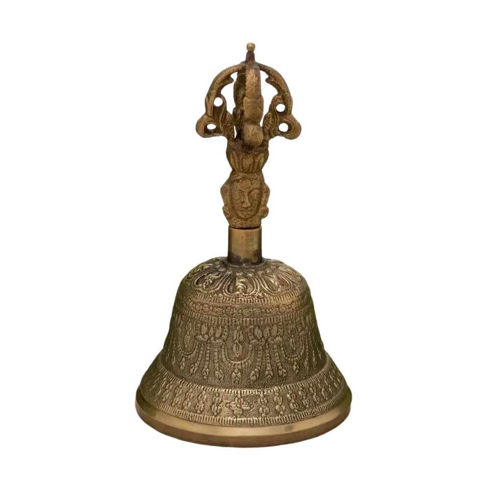 Tibetische Glocke aus Messing, 260 g, als Klanginstrument, mit antikem Design, hergestellt von Ayurveda Specialist B.V.