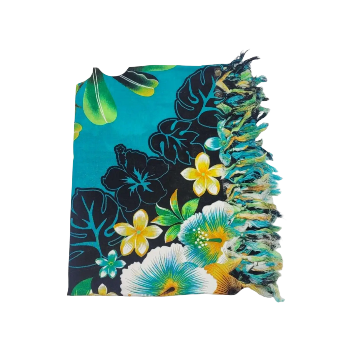 Türkisfarbenes Frangipani-Blumen-Hamamtuch von Tropechopf, 160x115cm, mit Frangipani-Muster, ideal als Sarong oder Tuch