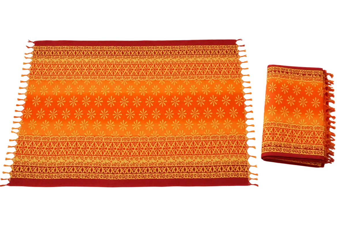 Großer orangefarbener Lunghi Sarong mit Blumenmuster, 190x115cm, aus der TR-503 XL Kollektion von Mana Shop