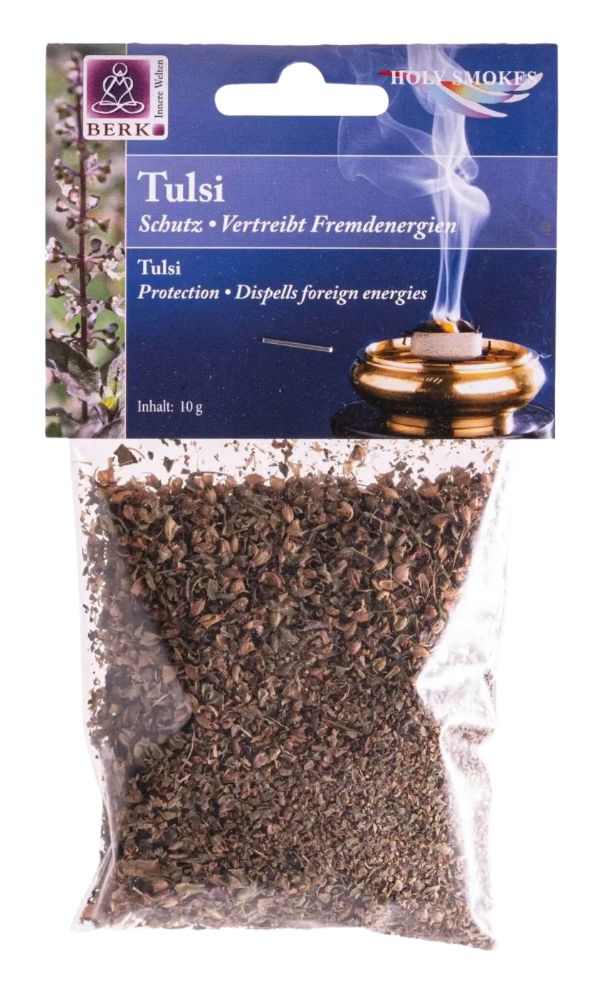 Dessauer Tulsi Räucherwaren, 10g, feines Tulsipulver in transparenter Verpackung, natürliche Räucherware für Räucheranwendungen