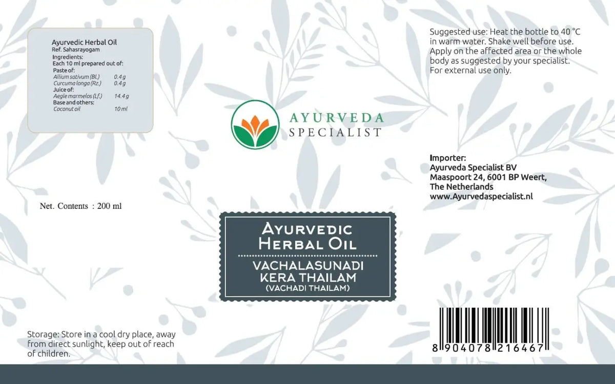 Vachalasunadi Kera Thailam Massageöl von Ayurveda Specialist B.V., 200 ml, naturbelassenes ayurvedisches Massageöl
