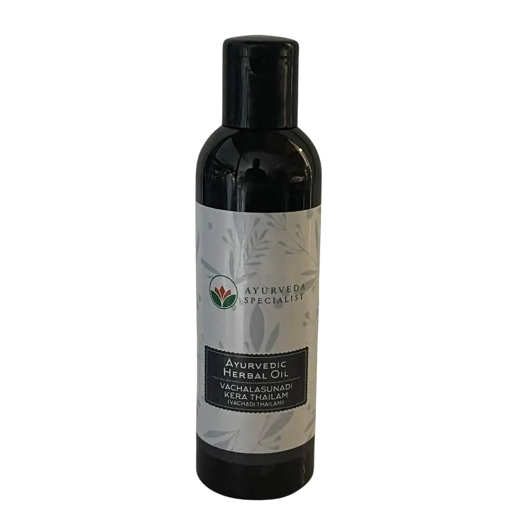 Vachalasunadi Kera Thailam Massageöl in 200 ml Flasche, schwarzes Öl, Ayurveda Spezialist B.V. für Massage und Pflege