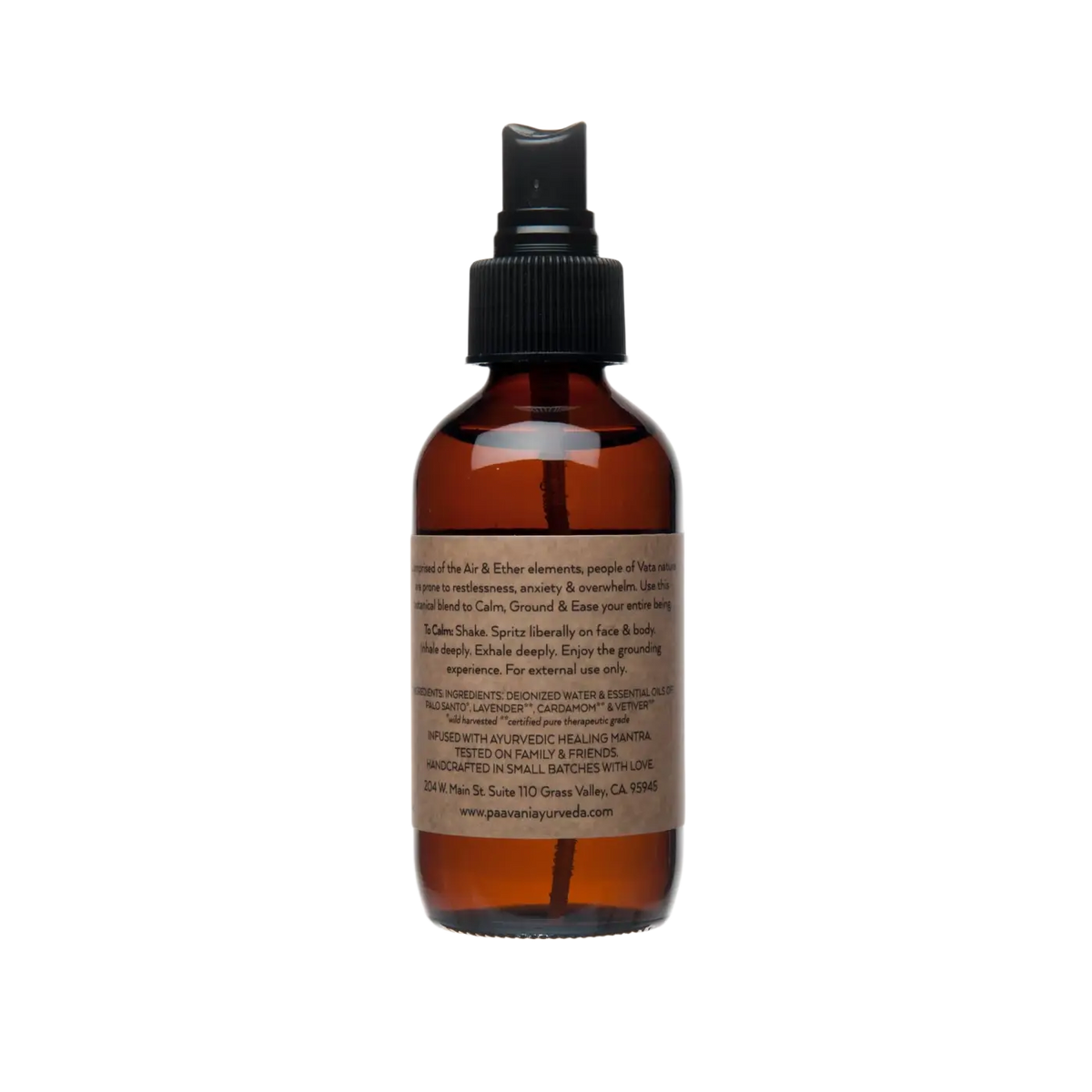 Vata Aromatherapie Spritzer von PAAVANI Ayurveda, erdendes Duftwasser mit ayurvedischen Kräutern in einer Sprühflasche
