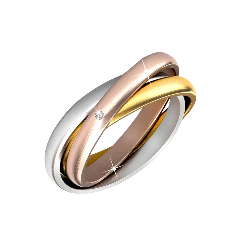 Verlobungsring von CARALI / MYC Paris mit drei Elementen, Silber, Gold und Roségold, mit funkelnden Kristallen, eleganter Schmuckring