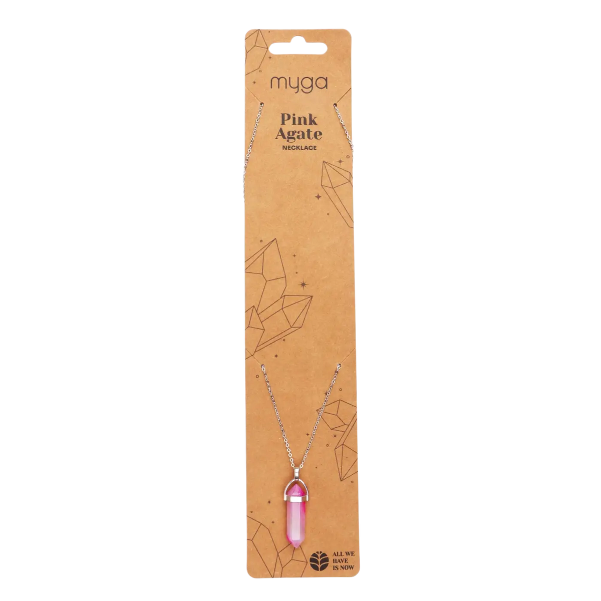 Versilberte Halskette mit rosafarbenem Achat-Anhänger aus Schmuck von Myga Eco, elegantes Accessoire mit filigranen Details