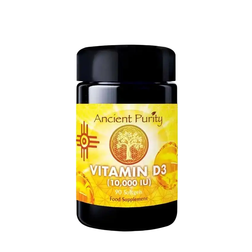 Ancient Purity Vitamin D3 10.000 IE Weichkapseln, hochdosiertes Nahrungsergänzungsmittel, gelbe Kapseln in Blisterpackung
